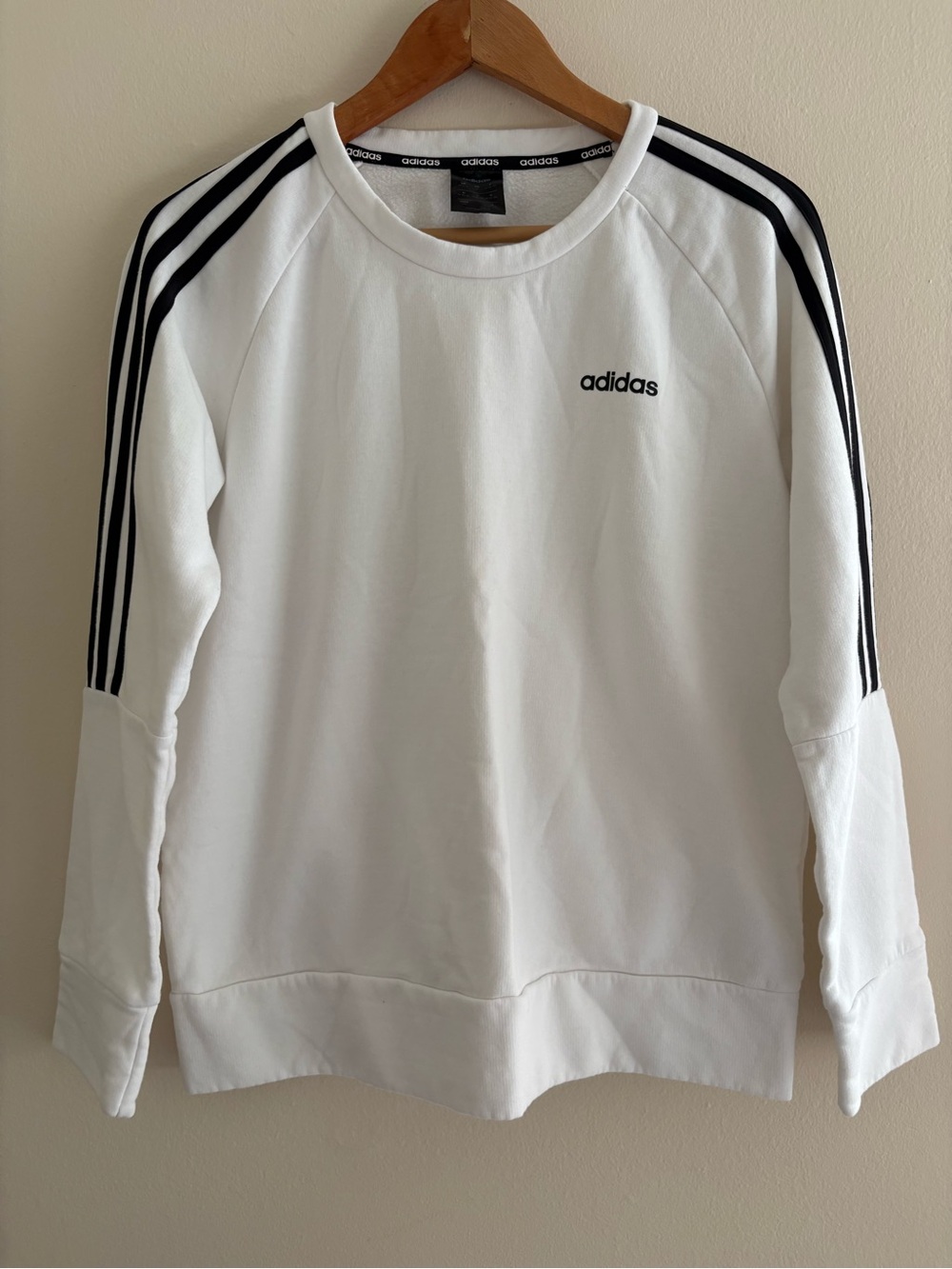 adidas White Crew Sweatshirt with Black Shoulder Stripes